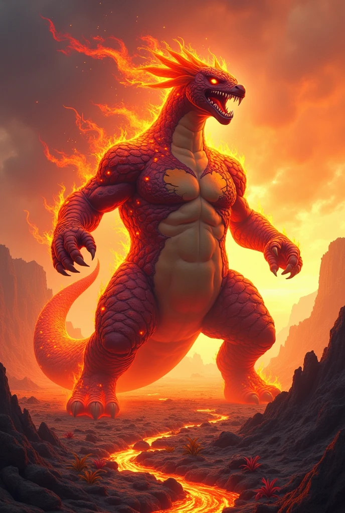 Create a legendary fire and earth pokemon image
