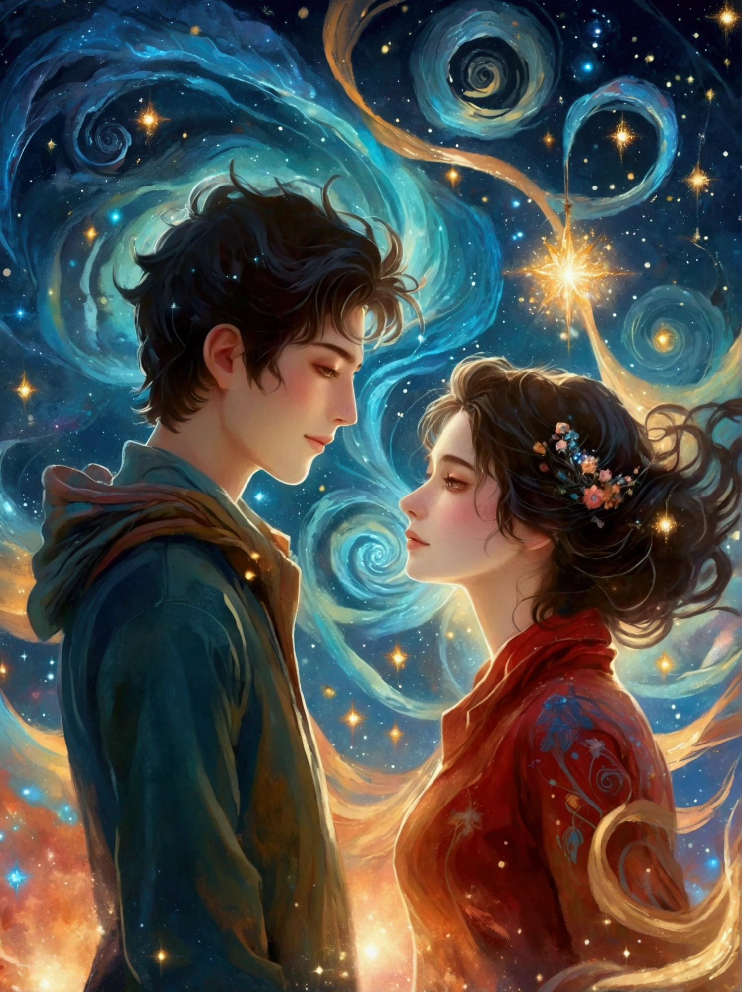 A captivating night sky filled with swirling galaxies and shimmering stars, all inspired by the intoxicating memories of the eyes of someone dearly loved.
