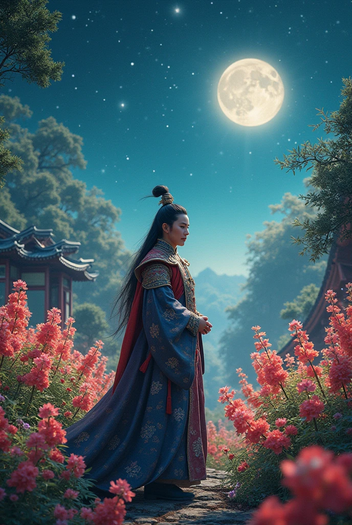 Maximum quality, Cao Cao_resolution, distinct_imageio, detailed back ground, Kizi, flowers, Garden, starry sky,