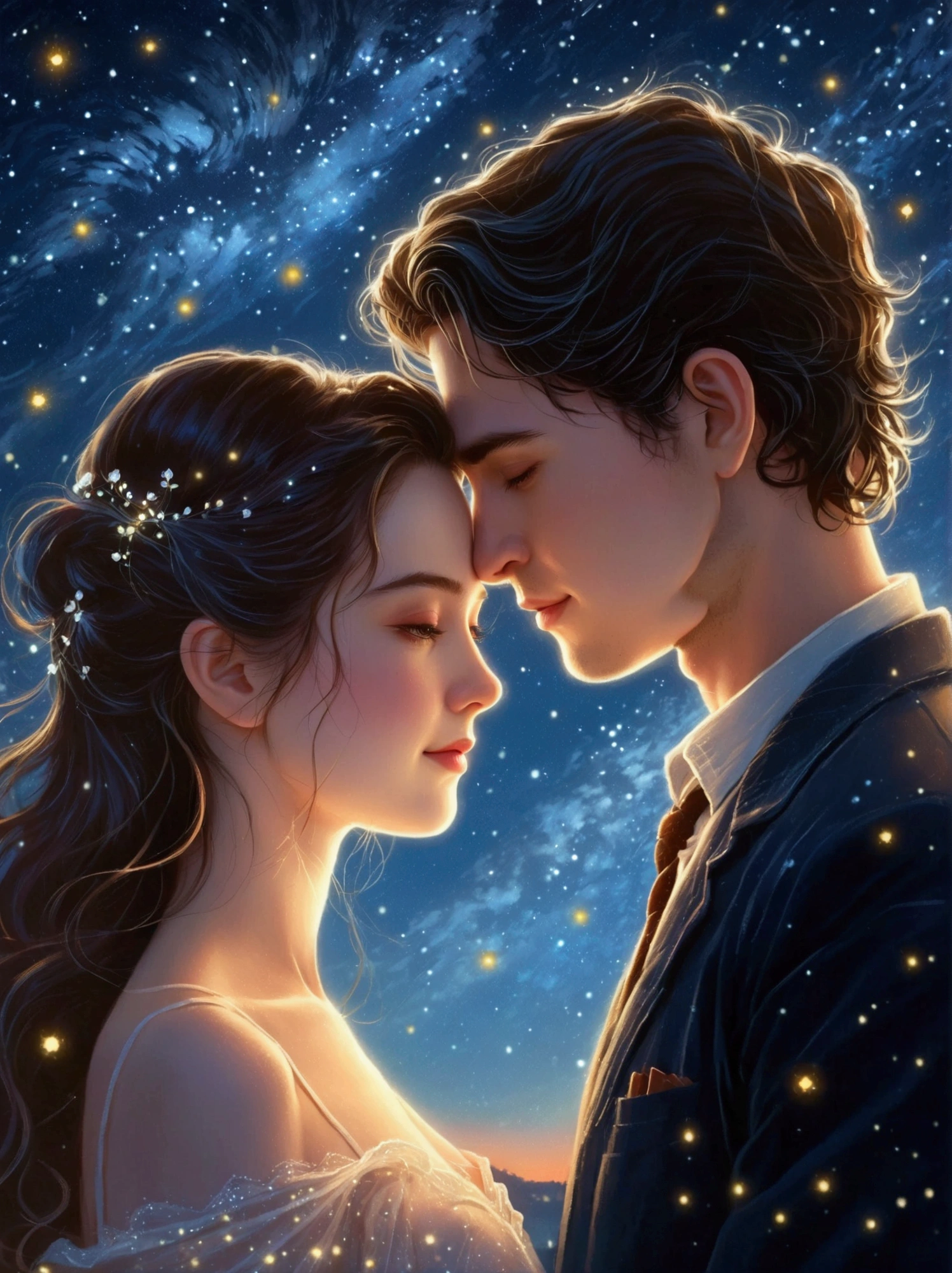 romantic couple under the starry sky