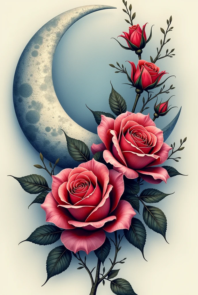Roses and moon tattoo decal