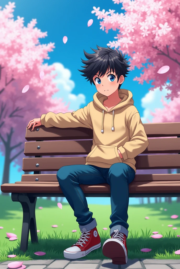 sketch to draw anime style of a boy sitting