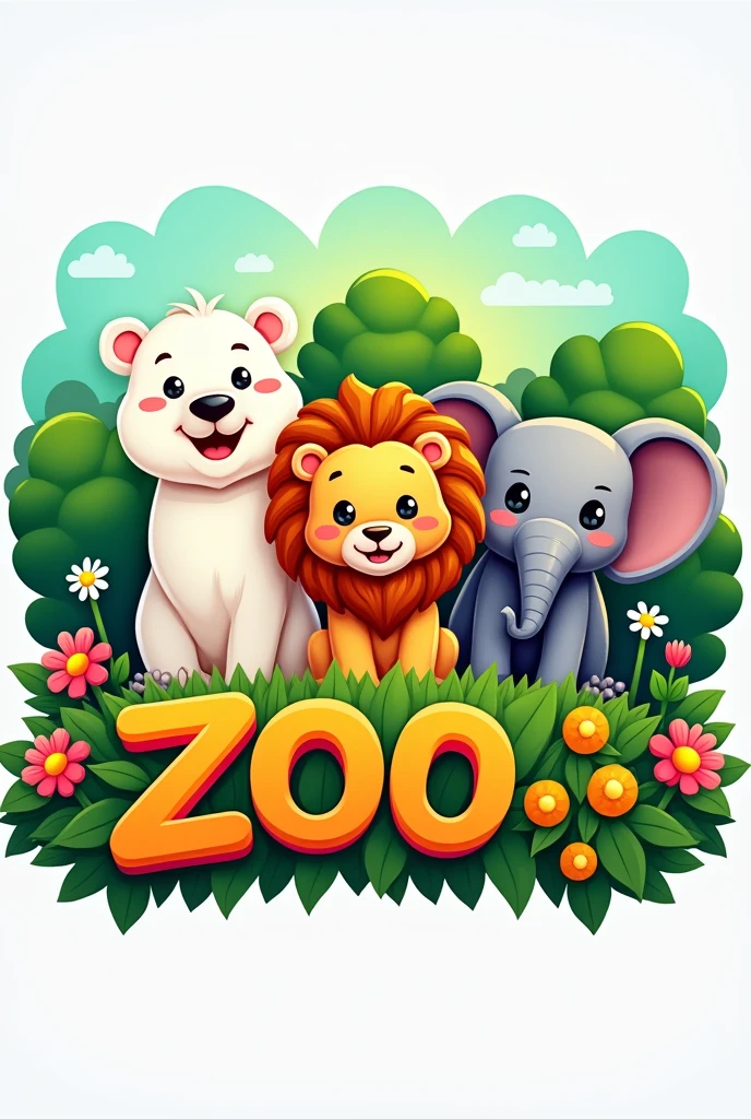 square zoo logo with polar bear, lion and elephant written Luciana&#39;s Zoo in the middle