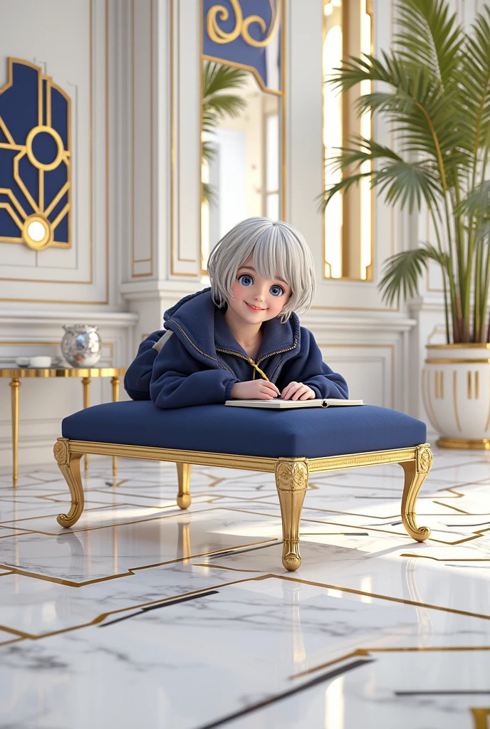 High Details, Blue eyes, Smile, Short Hair, Sparkle, 3D Rendering, Art Deco,