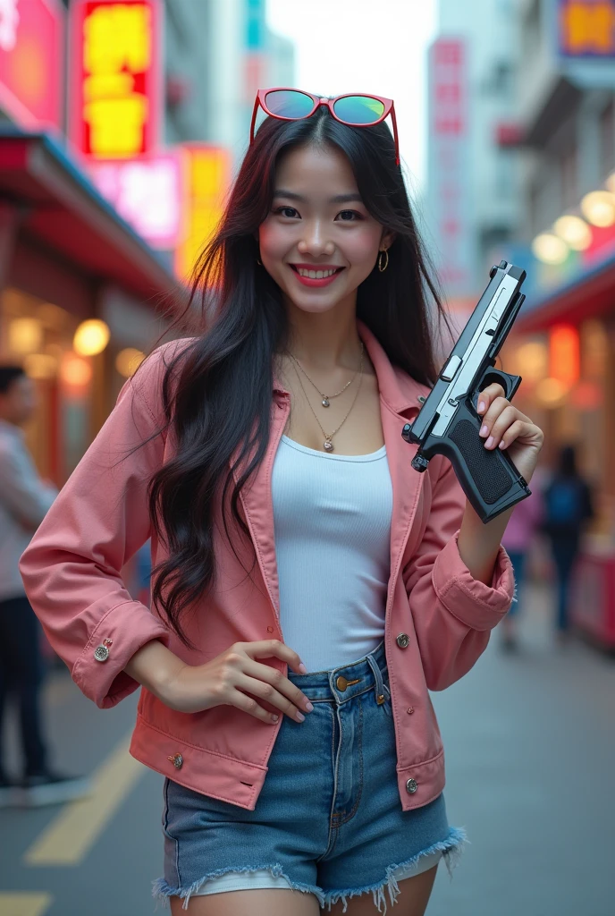 Hallyu、Gun in one hand、smile、Female college student