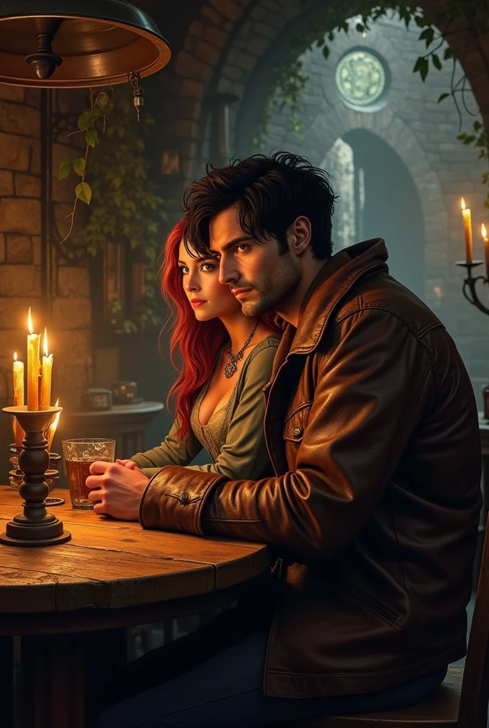 A character who rests his hands on a table while arching his back against another character