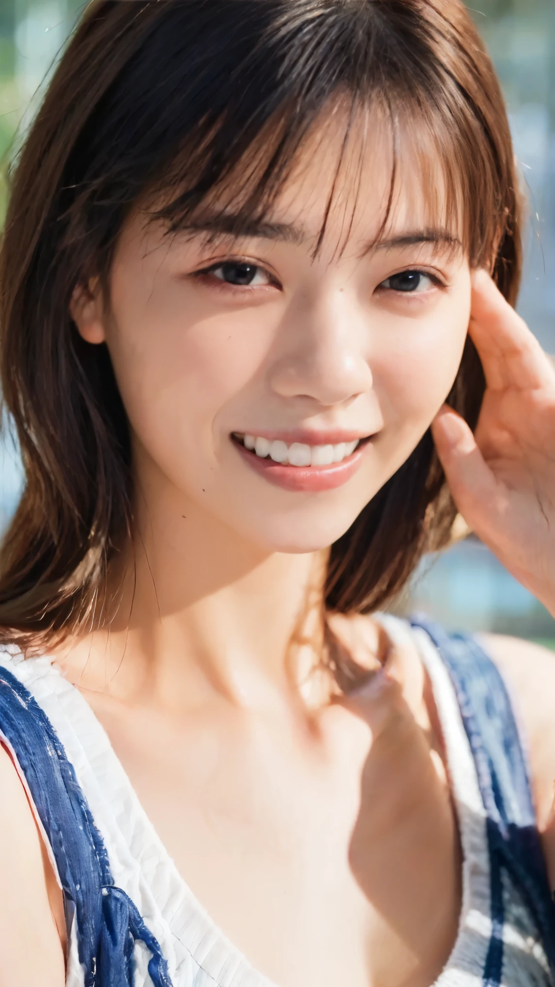 (((smile:1.78))), 20-year-old, (photo Realistic:1.4), (hyper Realistic:1.4), (Realistic:1.3), (Smoother lighting:1.05), (Improving the quality of cinema lighting:0.9), 32K, 1 person,20-year-oldの, Realistic lighting, Backlight, The light shines on your face, Ray Tracing, (Bright light:1.2), (Improvement of quality:1.4), (Highest quality Realistic textured skin:1.4), fine grain, Detailed face,(smile:0), (Emphasis on face close-up:1.3), (Enhances the beauty of skin texture:1.1),((Extremely precise and accurate anatomy:1.0)), (Enhances the beauty of skin texture:1.1), Clean and glowing skin, mesh, thin:1.2, (Realistic:1.3), Realisticなライティング, (Smoother lighting:1.05), 32K, One Japanese woman, fine grain, Detailed face, (Film Grain:1.1),(Accentuates body lines:1.1), High resolution, Natural look, Kind eyes, Improves hair quality, Delicate light and shadow, Transparent muscles, Graceful pose, Beautiful Eyes, Sharp details, Soft light reflection, Beautiful contours, Delicate skin tone, Fine hair texture,Cute Japanese Women Photos,