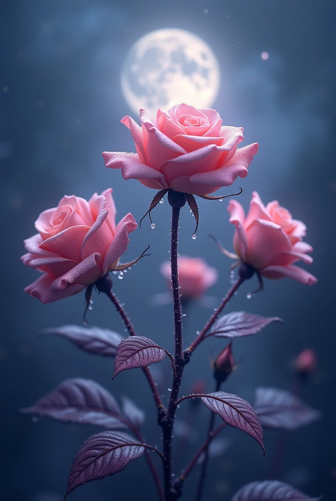 Roses and moon light and feather tattoo decal