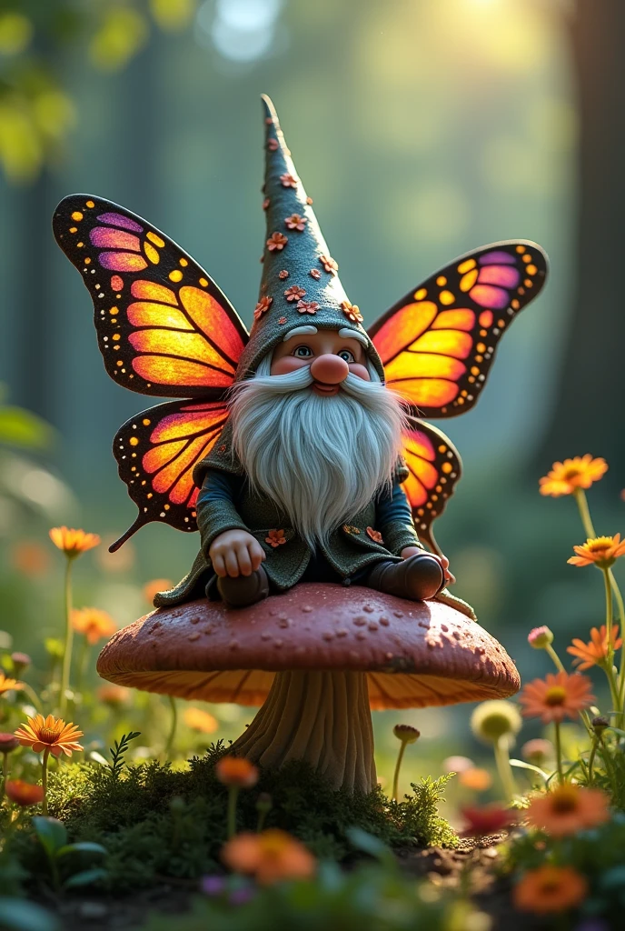 A gnome with butterfly wings