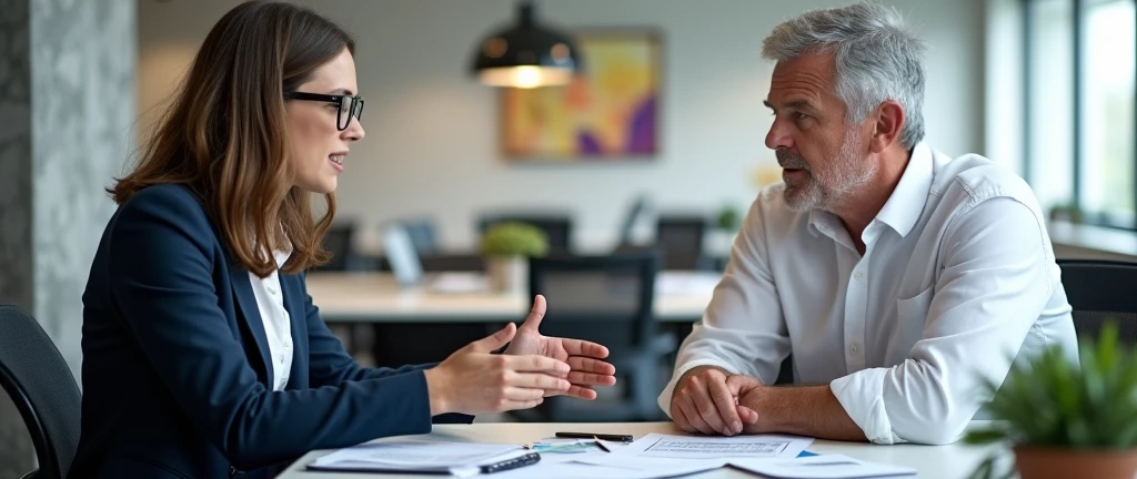 Two employees talk to each other and have different opinions in the company.