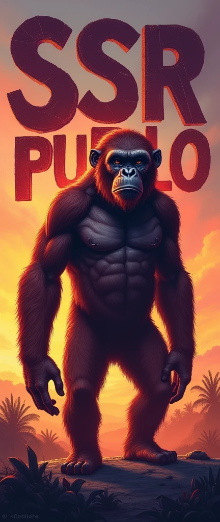 an image with an ape in the background with the letters SSR PUEBLO