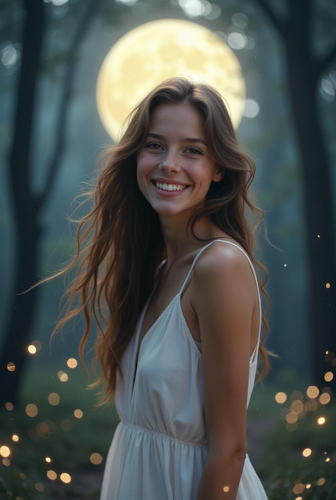 When the moon２t　Whiteta　Brown Hair　high resolution　Smiling beautiful girl　