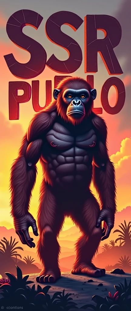 an image with an ape in the background with the letters SSR PUEBLO