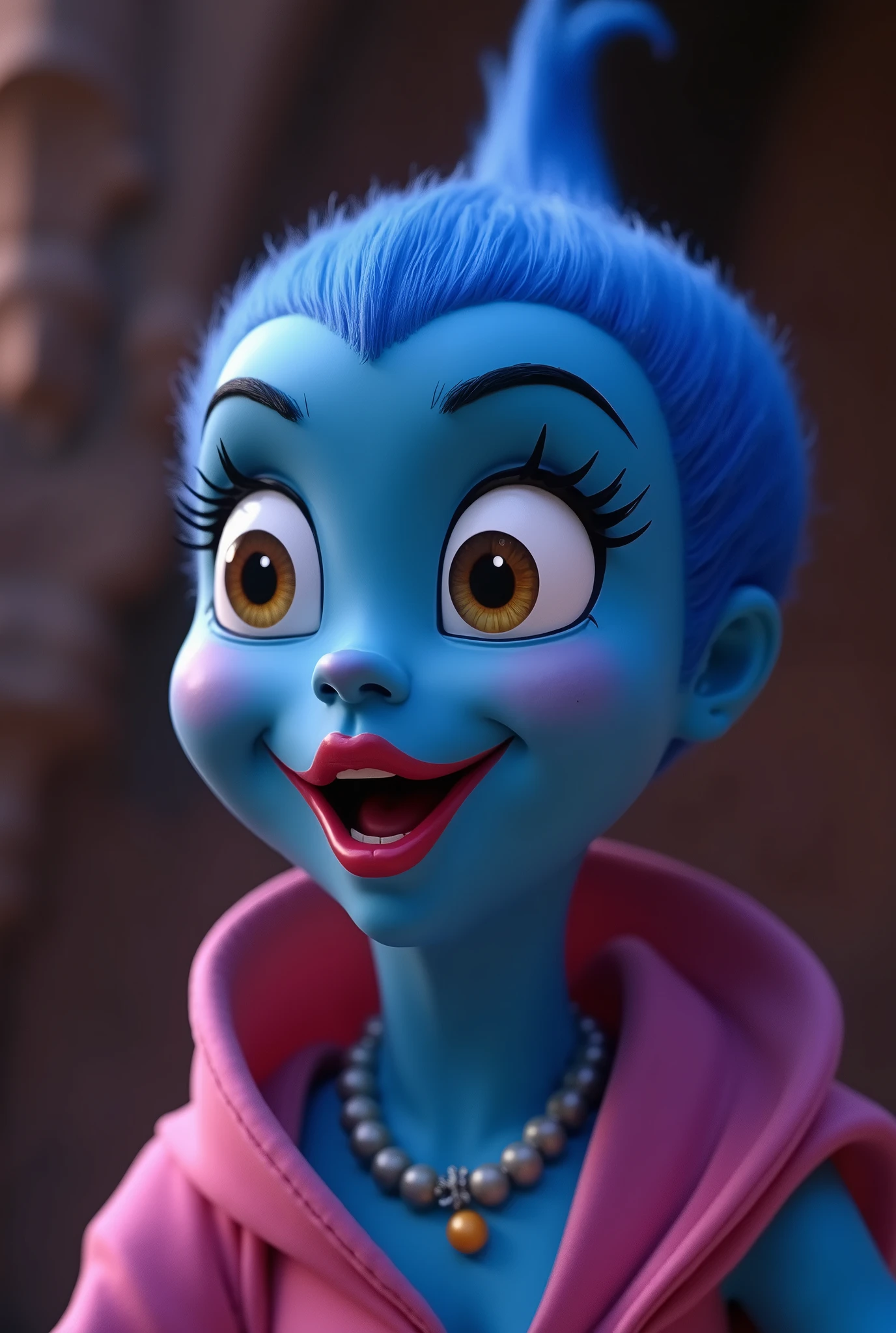 Close-up of Aladdin, the main character in the Disney film Aladdin, and Genie, the jolly lamp fairy. Close-up of Genie the Lamp Fairy. Jeanie the Lamp Fairy faces many adventures as Aladdin's master. Genie's expression is curious, super energetic and good at telling jokes. She is a friendly lamp fairy who always makes everyone around her feel at ease. She begs for freedom to escape from the lamp where she belongs. Jeannie is a big, macho man with a blue body. He specialises in the ability to transform into anything. He inhabits a lamp and when he rubs it, smoke comes out of the lamp's mouth. His mouth is supposed to be wide open, reflecting the surreal world of the desert kingdom of Agrabah. The jolly lamp fairies Jeannie, Aladdin and the Wizard. The lighting is soft yet dramatic.