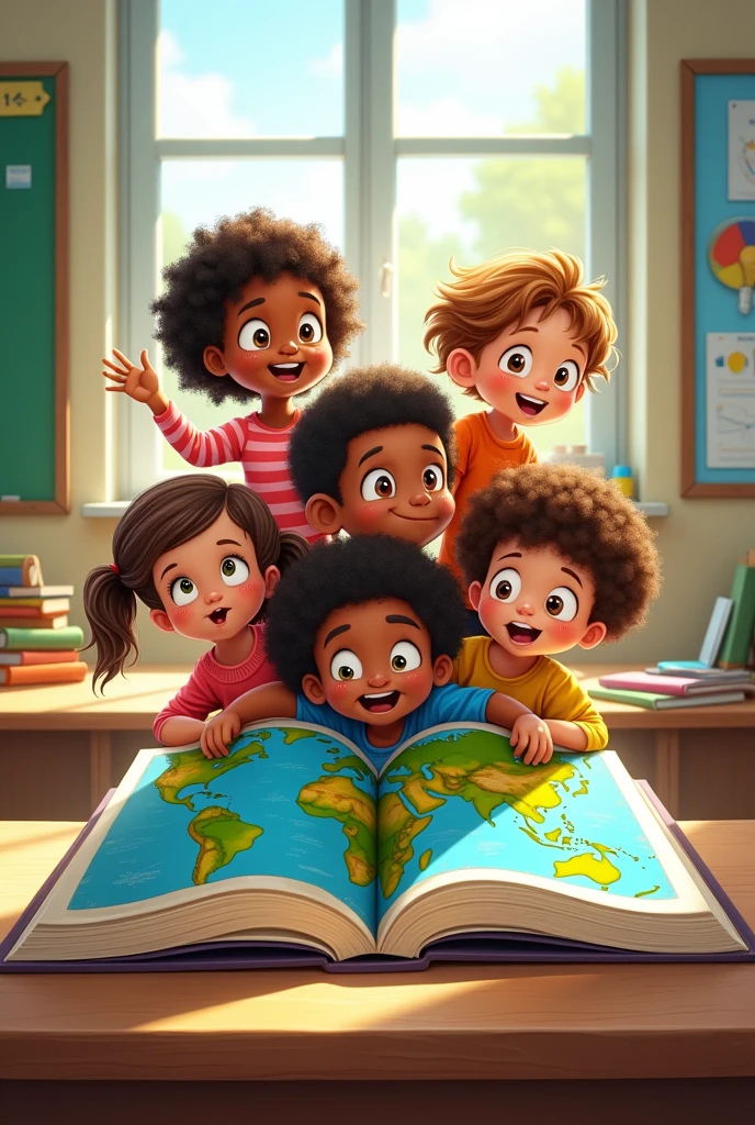 Pixar-style agers lying down and reading a book and the globe behind them