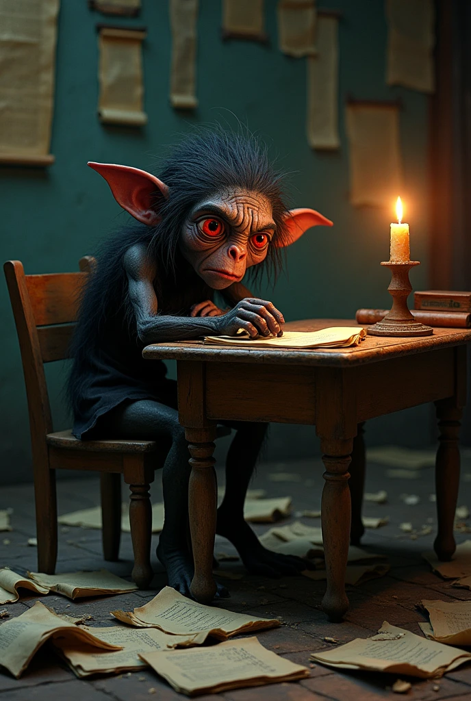 An ugly black goblin finding out he failed his year of study