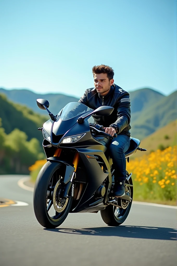 Young man riding a r15 v2 motorcycle