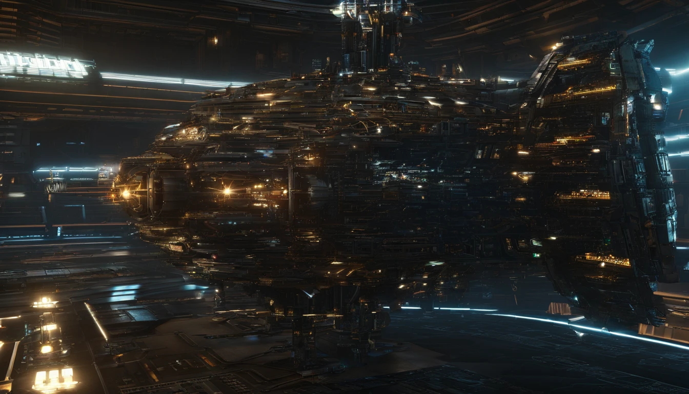 A starship,very intricate details, aesthetic.The ship is adorned + reddish gold royalistic details, green gears, levers, exact patterns, contrasting + its platinum gold body.Background has stars, ships, & gigantic Earth-type planet.750k UHD 4D. Styles of Michael Straczynski, & George Lucas.