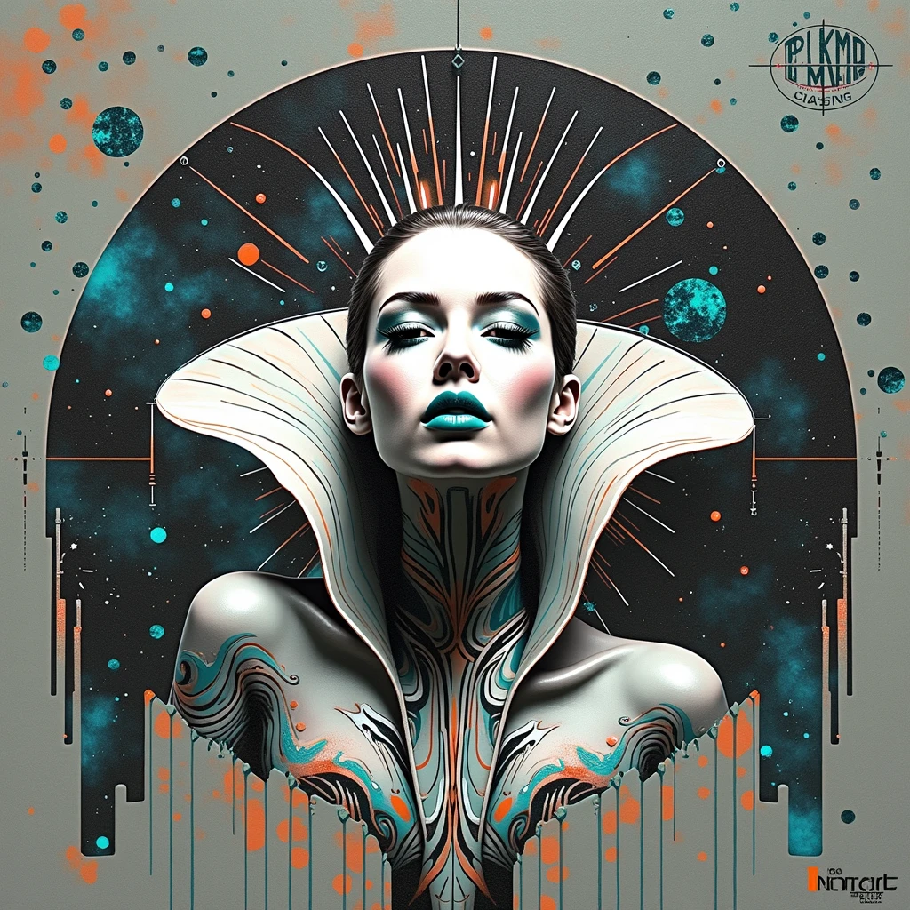 a futuristic female warrior cubism portrait, fine art, teal and orange, contemporary art, alien form head shot, queen of space, (best quality,4k,8k,highres,masterpiece:1.2),ultra-detailed,(realistic,photorealistic,photo-realistic:1.37),hyperrealistic,dramatic lighting,intricate details,surreal,striking pose,regal expression,ethereal,otherworldly,futuristic,digital painting