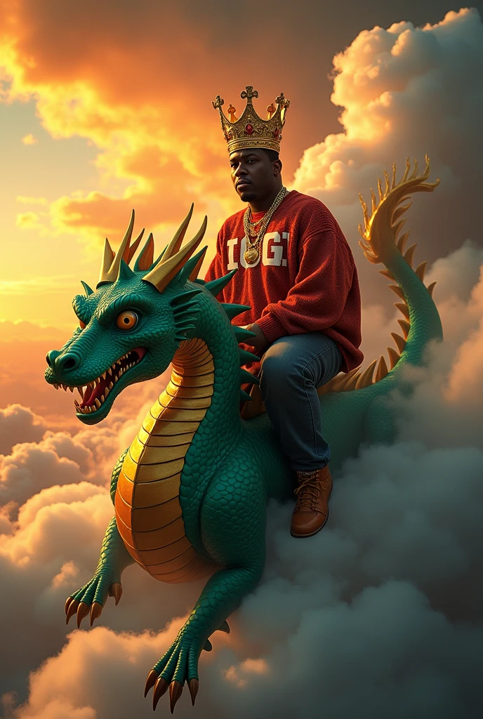 Notorious big riding a dragon
