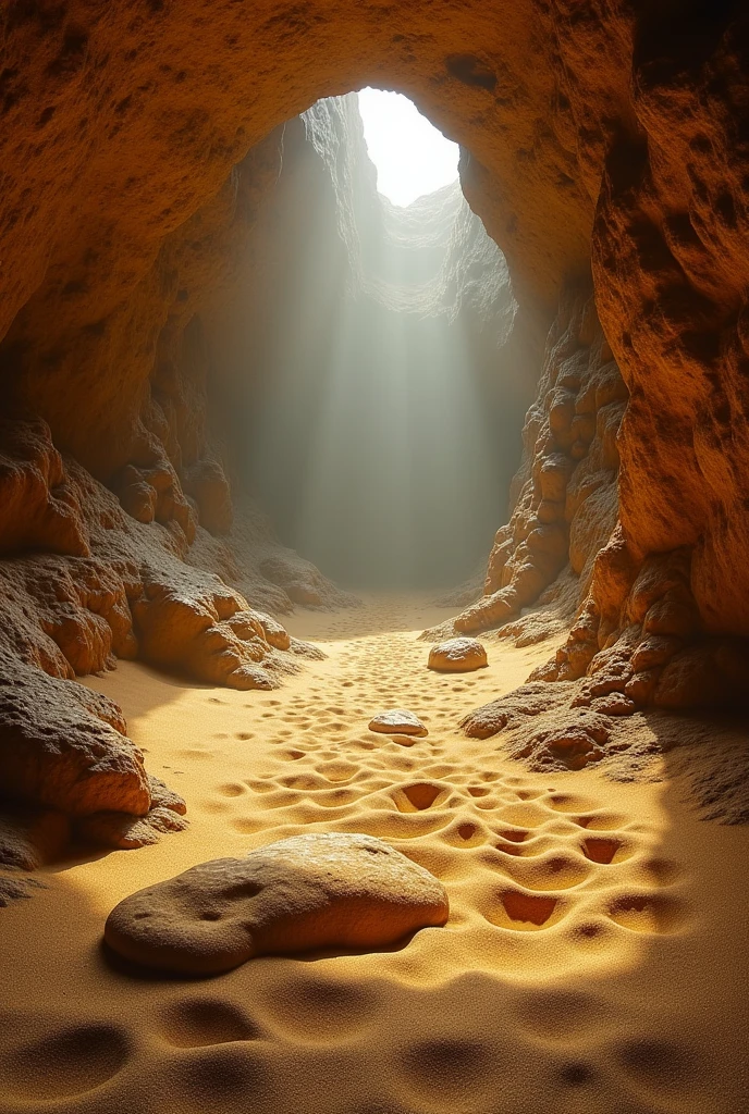 Cave with a floor with a lot of sand and quicksand