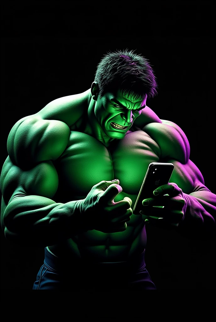 Now make a 3D Hulk by fixing a cell phone, It's supposed to be a store logo, do it with black background