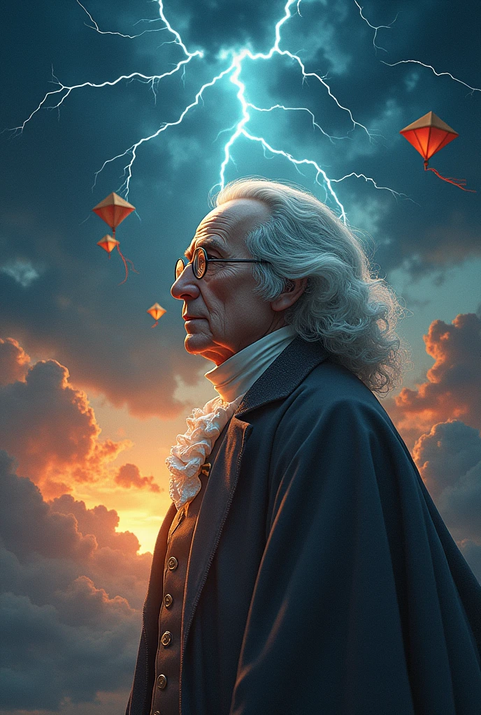 Benjamin Franklin&#39;s Mind Map of the Storm Kite Experiment, with topics about the experiments, make animated and realistic 