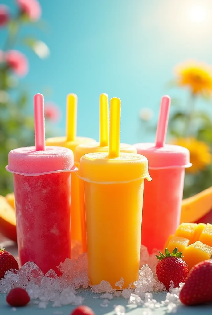 Small ice popsicles in BAGS made with fruit juice or flavorings, that are frozen to enjoy as a refreshing. They come in a variety of flavors like strawberry, mango, uva, and others, offering a perfect option to combat the heat in a delicious way.