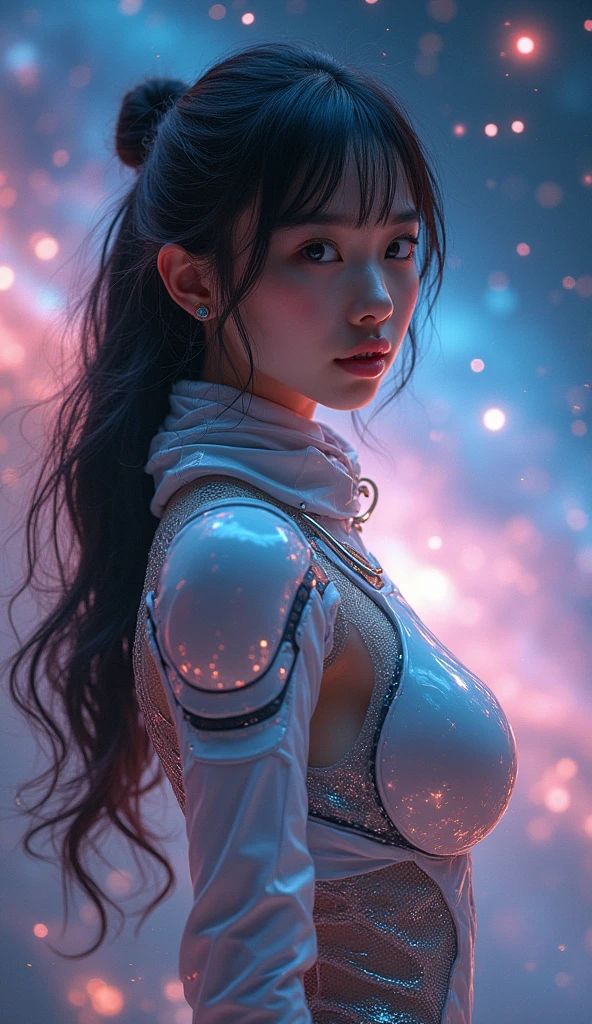 Shin Jae-Eun, an interstellar girl, wearing his somewhat vulgar spacesuit, high quality, (RAW photo, best quality), (realistic, photorealistic: 1.4), (extremely delicate and beautiful: 1.4), amazing, fine details, masterpiece, ultra detailed, high resolution, best illustration, best shadow, intricate, ( extremely intricate: 1.2), (exquisitely detailed skin), cinematic light, perfect anatomy, (cool color: 1.4), sharp focus, 8k UHD, DSLR, (Fujifilm XT3),(cyborg plastic mechanical transparent :1.4) 