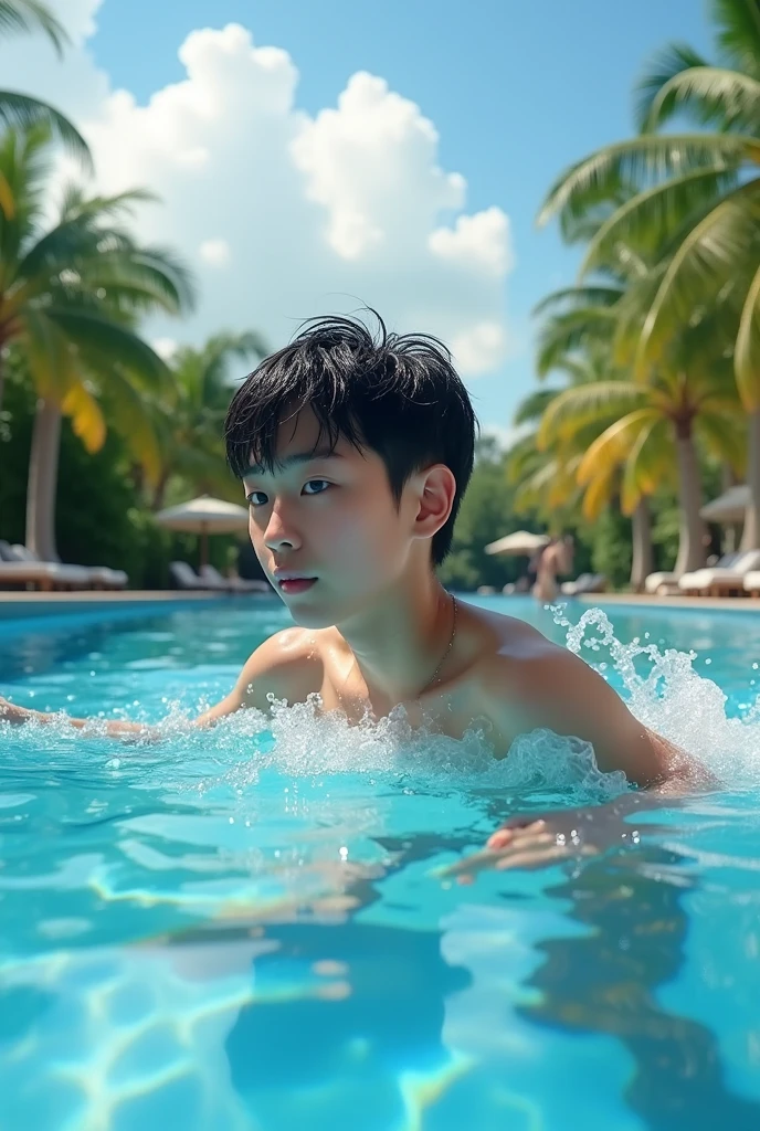 good looking　male　Black Hair　Mushroom cut　swimming　Japanese　cute