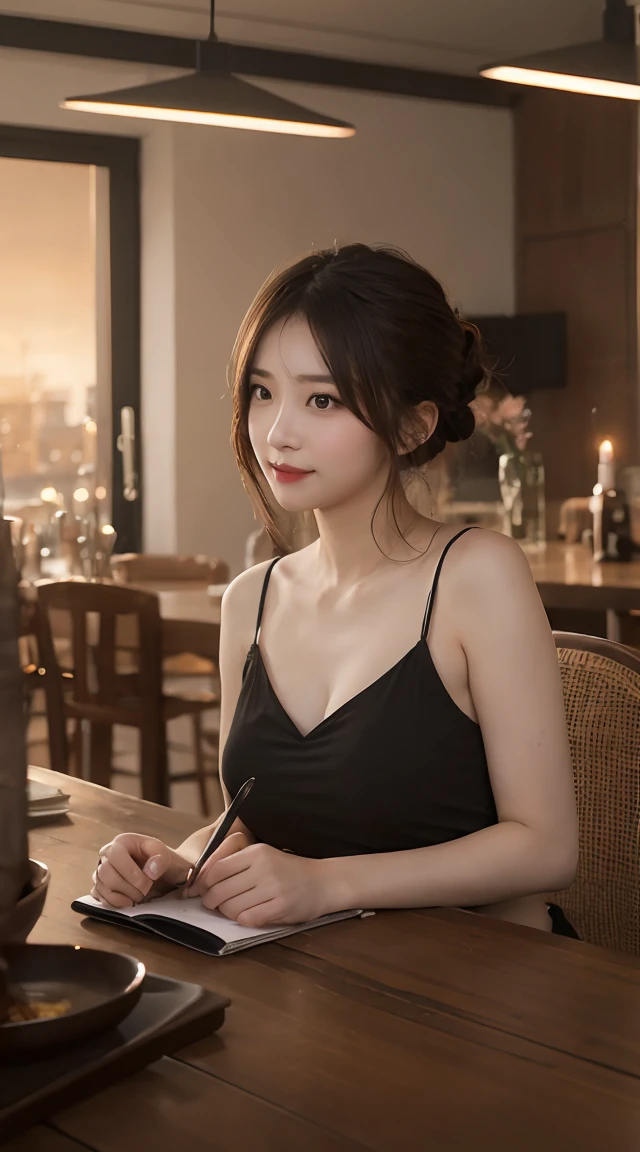 Tabletop, Highest quality, figure, Very detailed, In detail, High resolution, 8k wallpaper, Perfect dynamic composition, Beautiful attention to detail, Women&#39;s fashion🍂,Medium Wavy Hair,、Natural color lip, Bold sexy pose,smile,Live Performance Venues、20-year-old girl、cute、sexy shot looking at camera、Slim figure、Windblown Hair、Sculpture model pose