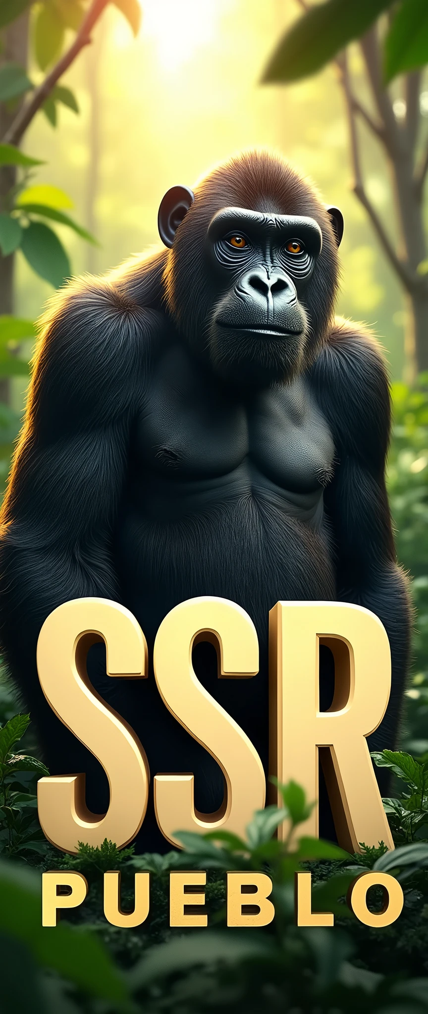 an image with an ape in the background that does not cover the text with the letters SSR PUEBLO