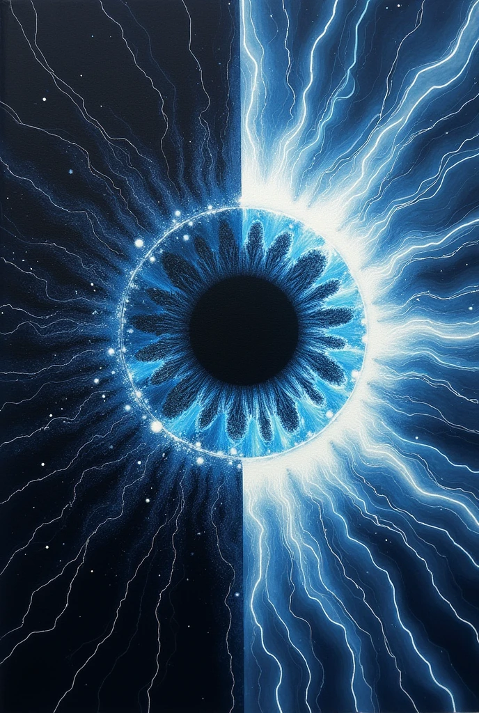 Make a book with a background of half a galactic black eye and half energy , That is, half of one side will be light and the other half darkness of the eye. ,.
Let it be called paroja 