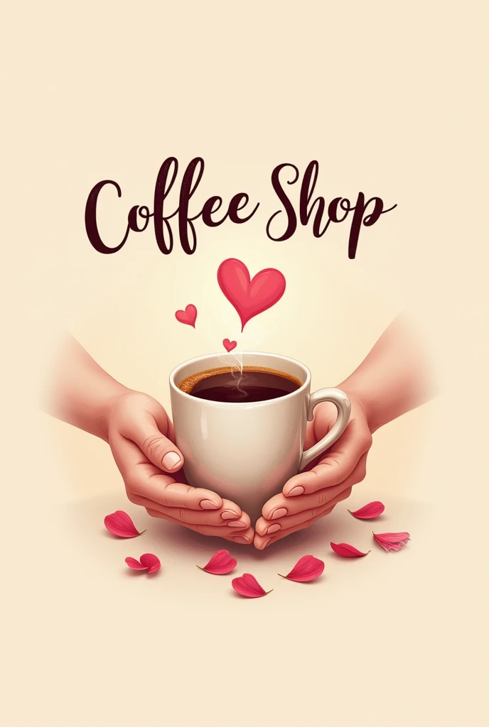 Logo for a coffee shop with a heart and a rose and a cup of coffee
