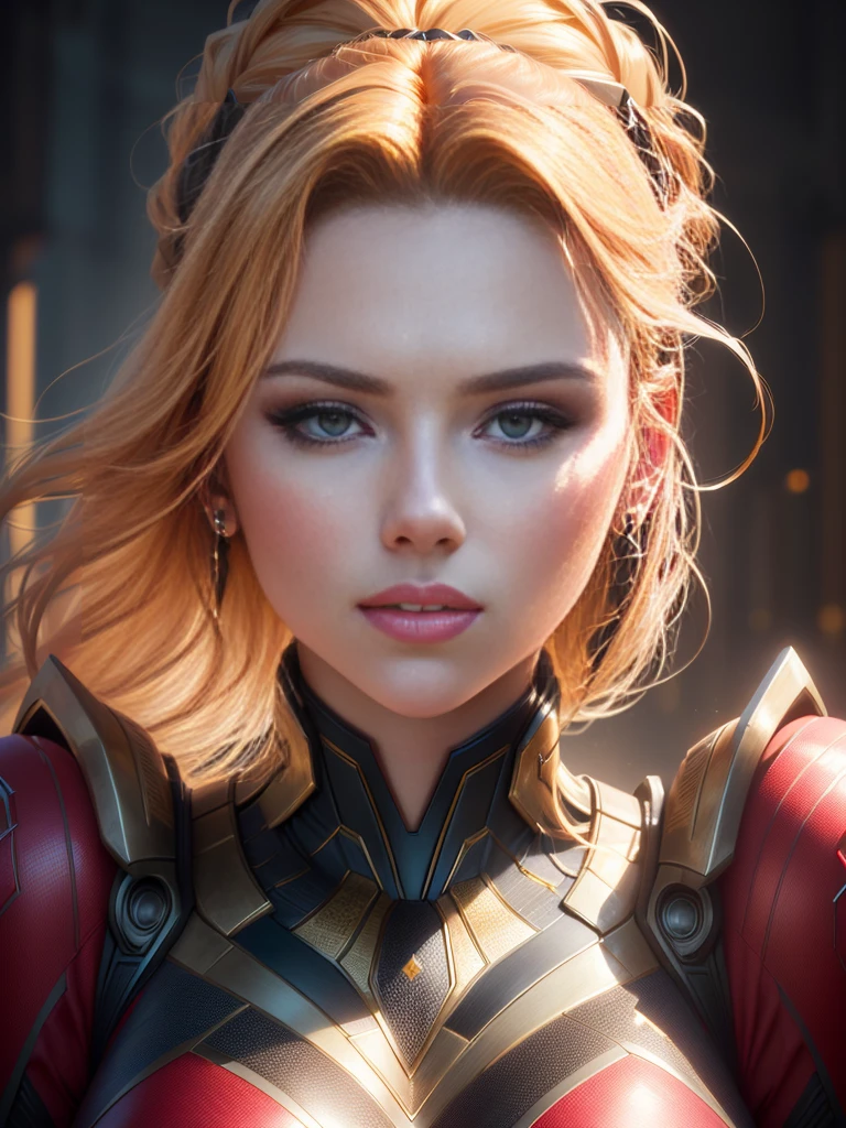 a beaut, closeup face, face illuminated by bright light, face full of confidence and concentration, The perfect female face, Деталь 8k, photo realistic style, sharp-focus, Professional lighting, colorful details, The painting is built according to the rule of the golden ratio, SCARLETT JOHANSSON