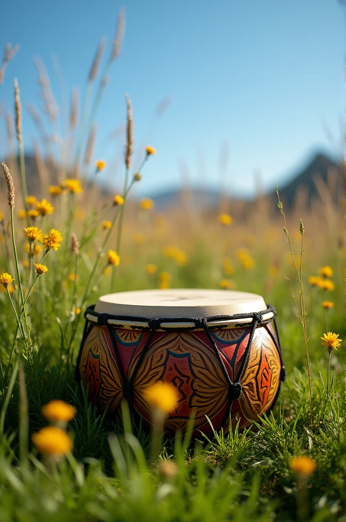 Ahuehuetl drum in the grass