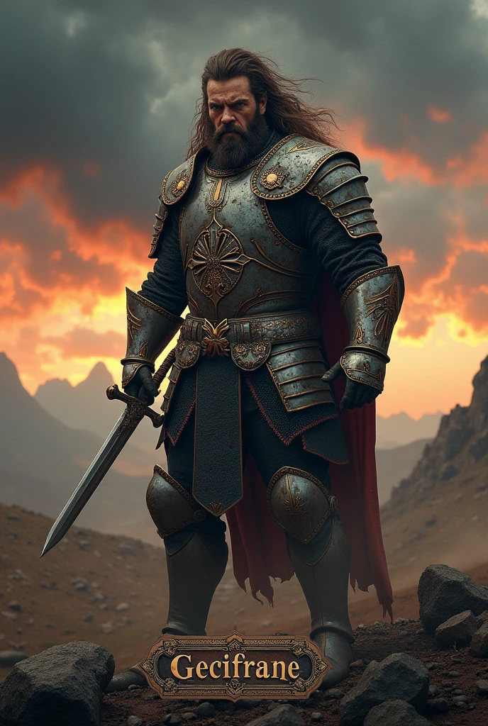 Fearsome warrior with a plaque below written "Gecifrane"