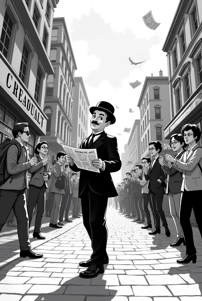 Comic Style Cartoons Charles Chaplin in Black and White Silent Film