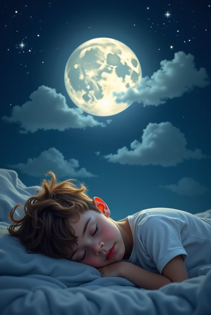 Dreaming ,sleeping, night, full moon,young boy