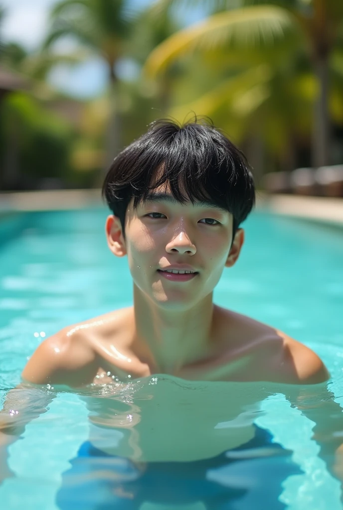 good looking male Black Hair Mushroom cut swimming Japanese cute Age 25 Beautiful eyes