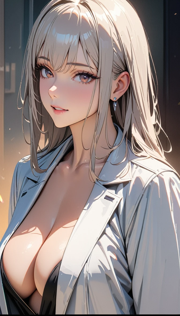 masterpiece , modern, Verism, masterpiece, super detail, best quality, 4K ,((Adult face)), woman,Wearing a white coat,Mature woman