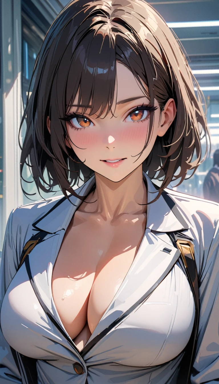 masterpiece , modern, Verism, masterpiece, super detail, best quality, 4K ,((Adult face)), woman,Wearing a white coat,Mature woman