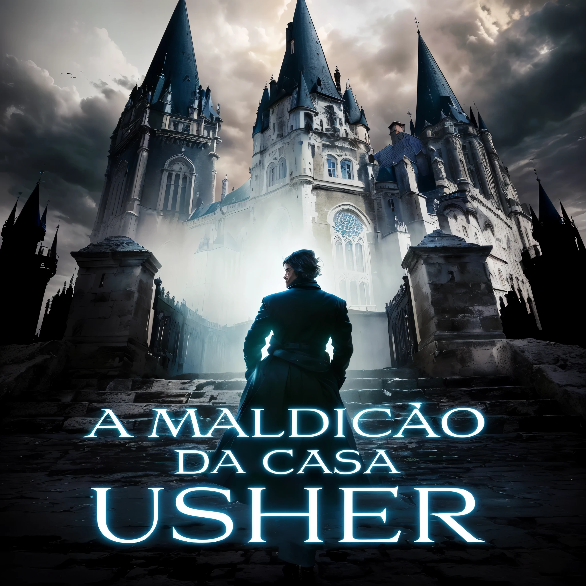 a poster for a movie with a man standing in front of a castle, by Louisa Matthíasdóttir, by Almeida Júnior, novel cover art for a book, by Nándor Katona, by Maria Helena Vieira da Silva, urban fantasy, by László Balogh, by Caesar Andrade Faini