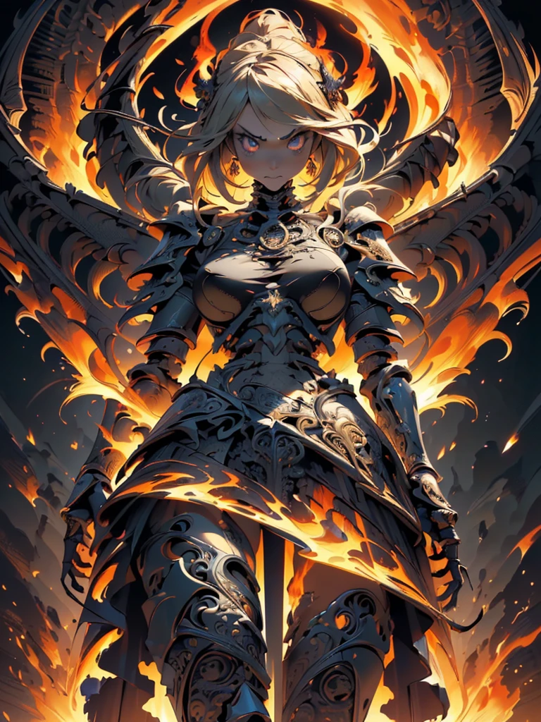 ((Highest quality)),(Ultra-high resolution),(Very detailed),(Detailed Description),((Best Anime)),(A masterpiece of art),(Ultra-detailed art),(The art of amazing depiction,Overwhelming descriptive power:1.5),(Complex and intricate art:1.6), (Adult female:1.5),(Hanging:1.6),When I look at this:1.4,sneer:1.5,(Armor shaped like a skeleton:1.3), (Black Flame:1.5)