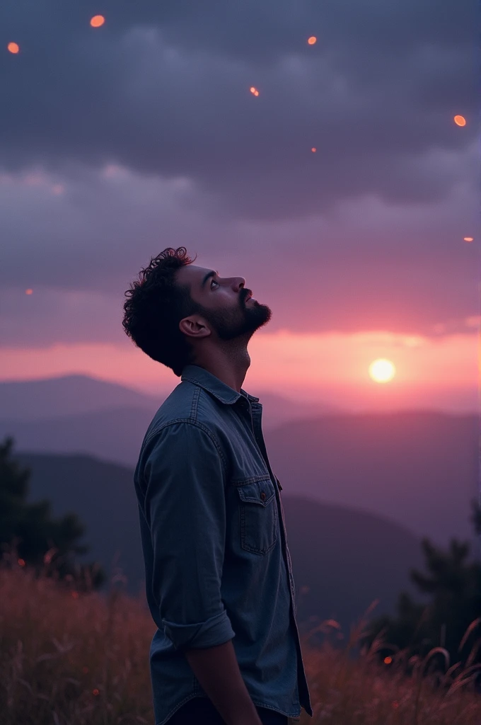 Lonely man looking at the sky because he lost a special person