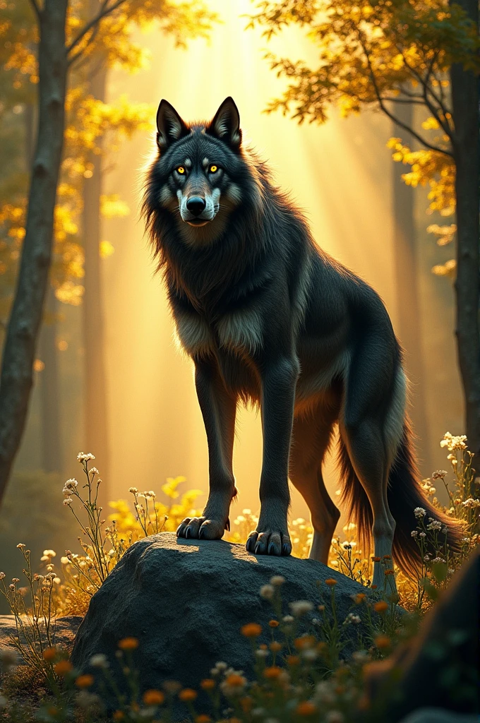 A long-haired werewolf with his erect penis fully visible in bright natural light