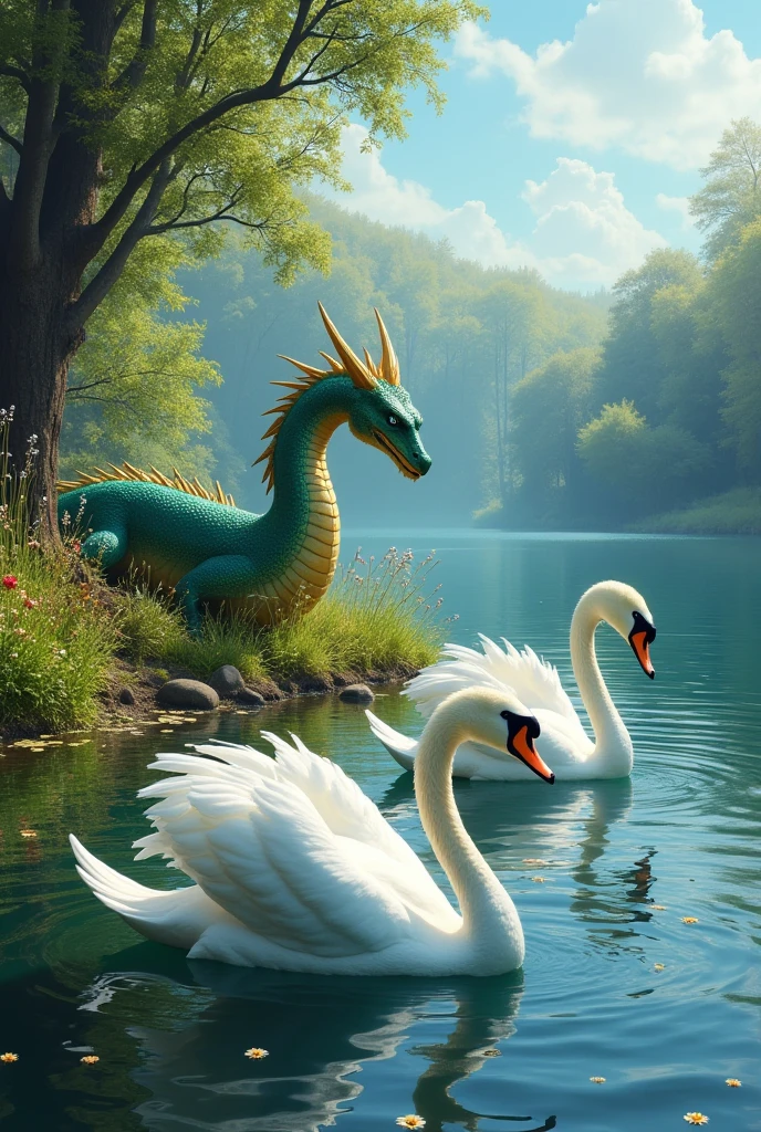 A pair of swans and a dragon