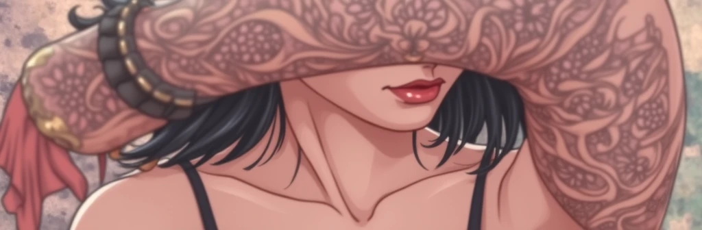An Arabic woman, milf, with big natural breasts, big rounded ass, wide mouth, wear silk hijab, army print Bikini, 7-inch high heels, PU Leather Slave Collar Sexy Rhinestone Choker Necklace, make-up, lipstick, polished nails, body tattoos, kneeling on the floor, inside a military base, she is got a dick deep in her throat, deepthroat, pov