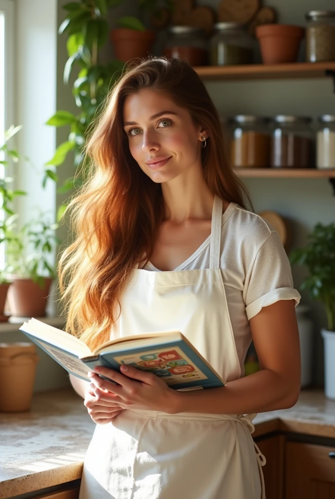 Beautiful woman holding recipe book