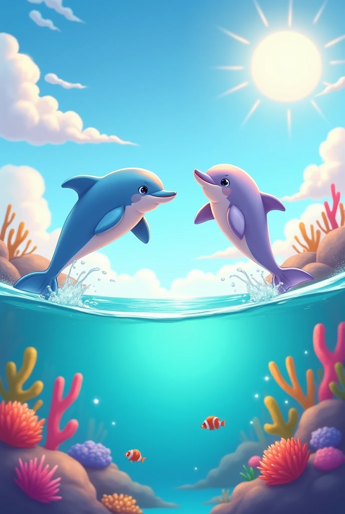 Cartoon of dolphins in light colour